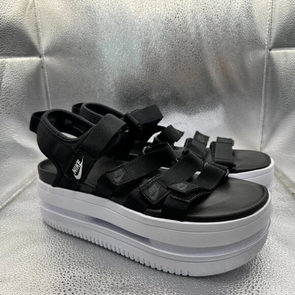 Size 8 Nike Icon Classic Womens Black White Platform Wedge Sandal DH0224-001 - Picture 1 of 12